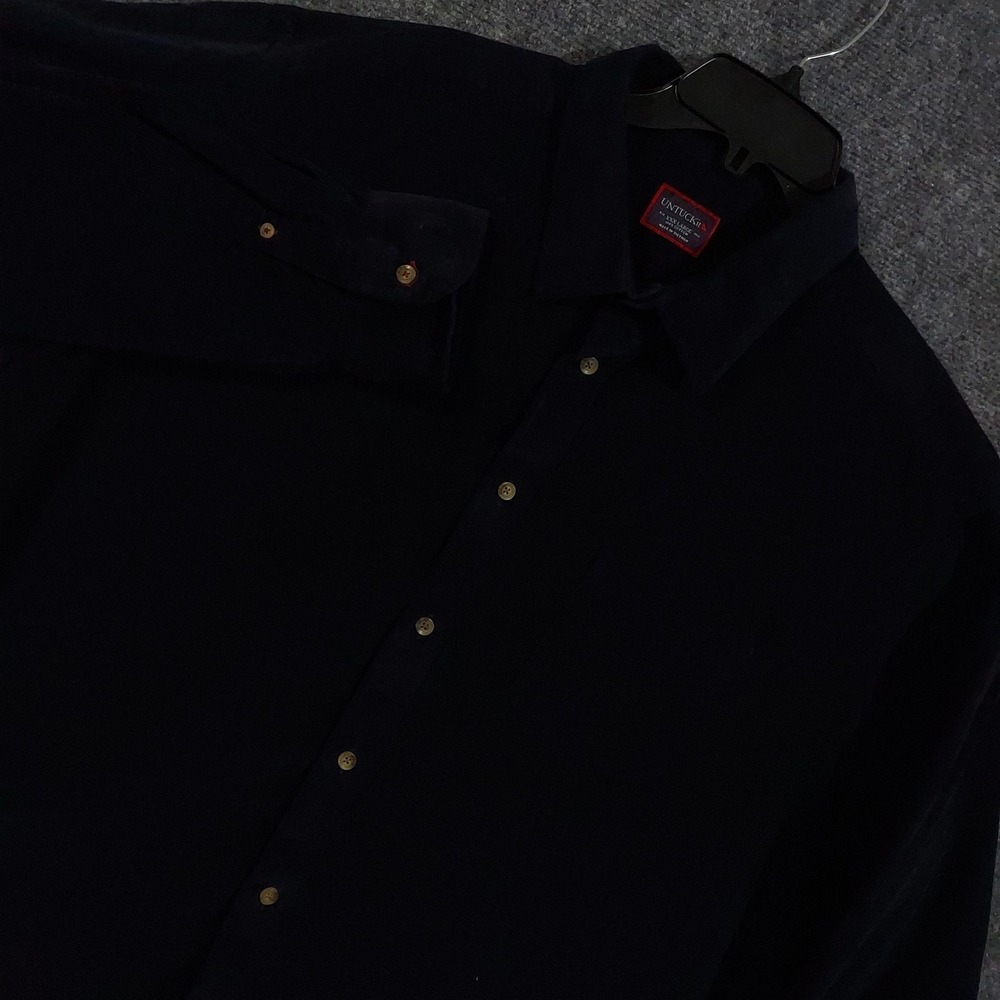 UNTUCKit Shirt Mens 3XL Navy‎ Blue Corduroy Button Front Long Sleeve Casual